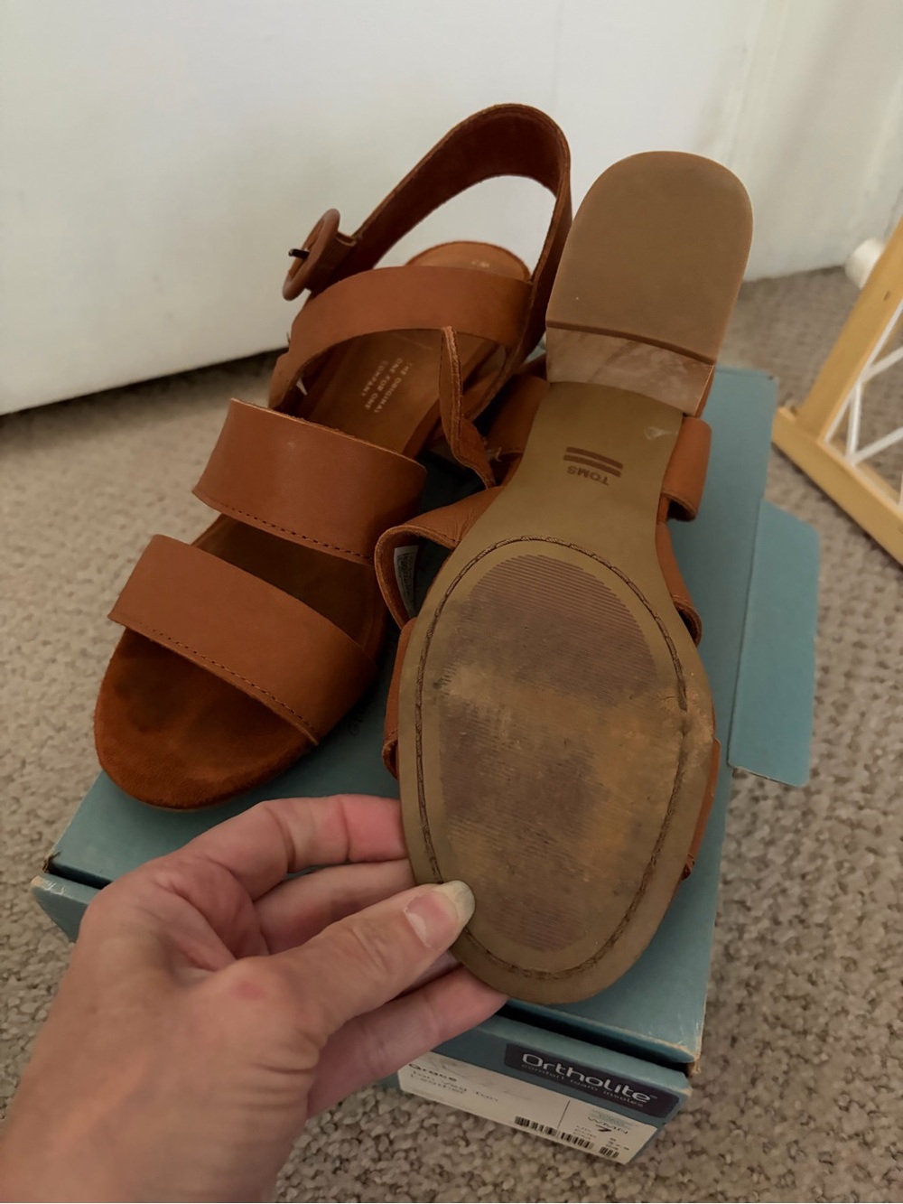 TOMS Women’s Brown Leather Triple-Strap Slingback Sandals - Picture 5 of 7